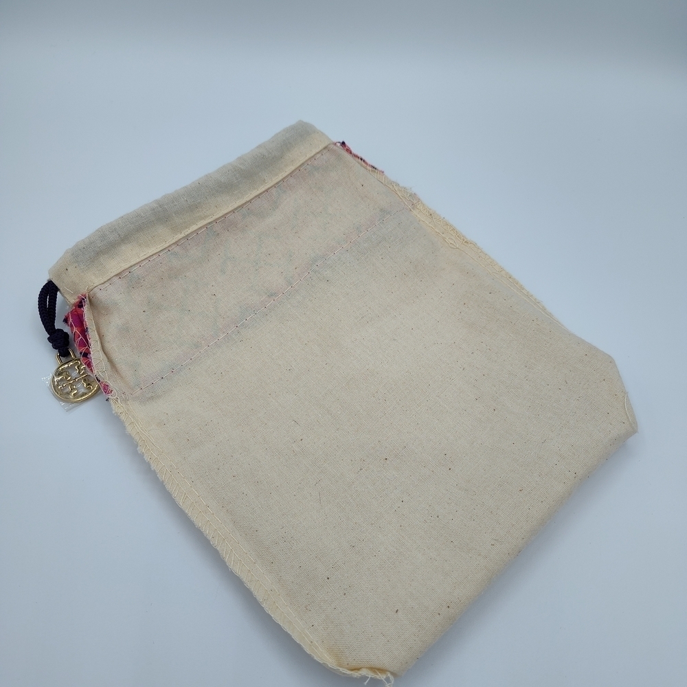 Tory Burch Geo Print Canvas Drawstring Pouch Dust Bag Pink Orange Navy Purple - Picture 3 of 4